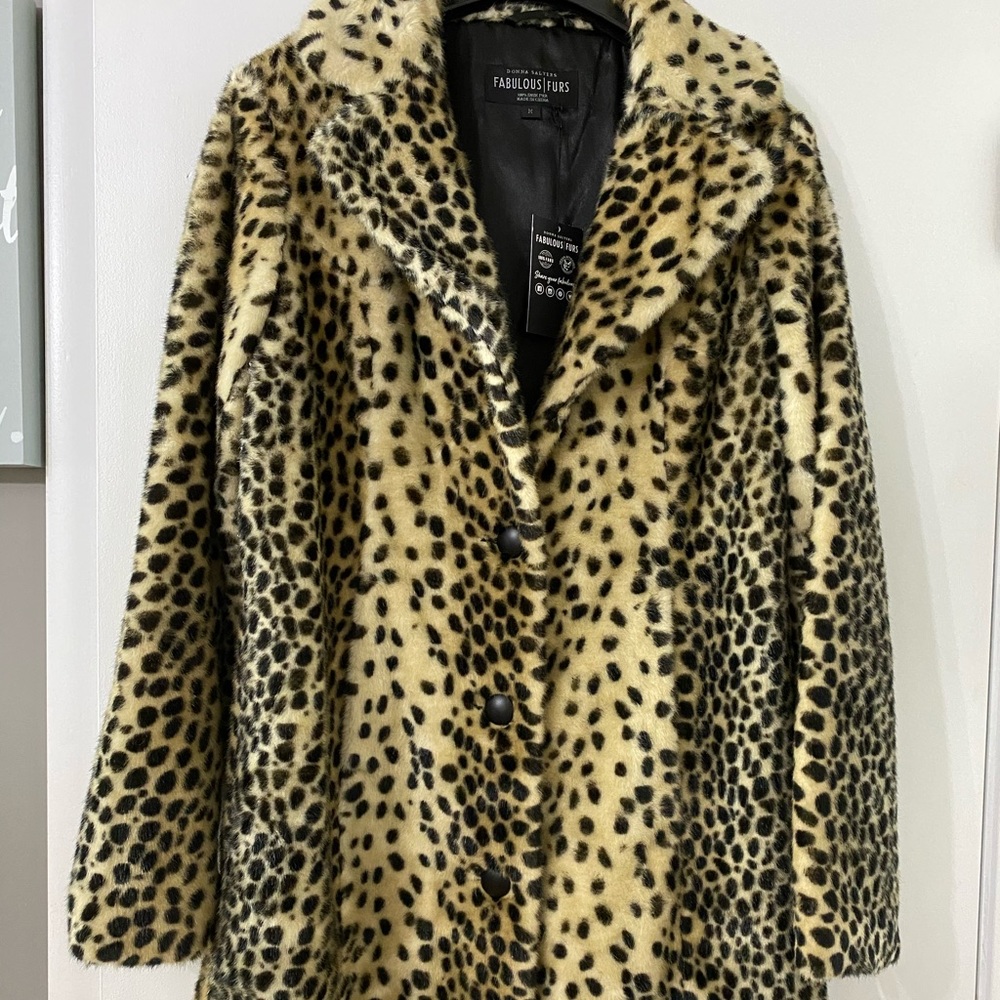 Donna Salyers knee length leopard coat